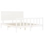 Double bed frame with white solid wood headboard by , Beds and slatted bases - Ref: Foro24-3193407, Price: 164,05 €, Discount: %