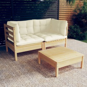 3-piece garden furniture set with cream pine wood cushions by , Garden sets - Ref: Foro24-3096016, Price: 226,37 €, Discount: %