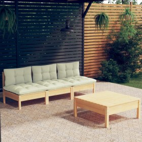 Garden furniture 4 pieces cushions pine wood cream color by , Garden sets - Ref: Foro24-3096082, Price: 300,94 €, Discount: %