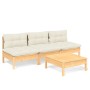 Garden furniture 4 pieces cushions pine wood cream color by , Garden sets - Ref: Foro24-3096082, Price: 300,94 €, Discount: %