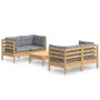 5-piece garden furniture set with gray pine wood cushions by , Garden sets - Ref: Foro24-3096021, Price: 388,37 €, Discount: %