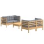 5-piece garden furniture set with gray pine wood cushions by , Garden sets - Ref: Foro24-3096021, Price: 388,37 €, Discount: %