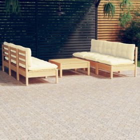 7-piece garden furniture set with cream-colored pine wood cushions by , Garden sets - Ref: Foro24-3096094, Price: 514,92 €, D...