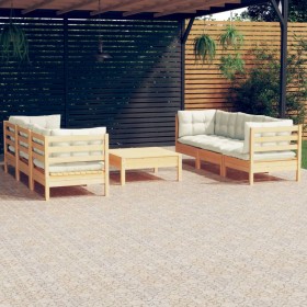 7-piece garden furniture set with cream-colored pine wood cushions by , Garden sets - Ref: Foro24-3096118, Price: 520,99 €, D...