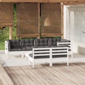 8-piece garden furniture set with white cushions, solid pine wood. by , Garden sets - Ref: Foro24-3096449, Price: 689,99 €, D...