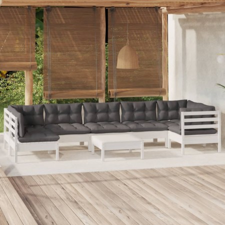 8-piece garden furniture set with white cushions made of pine wood by , Garden sets - Ref: Foro24-3096437, Price: 689,99 €, D...