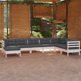 8-piece garden furniture set with white cushions, solid pine wood. by , Garden sets - Ref: Foro24-3096660, Price: 689,99 €, D...