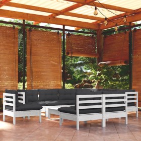 Muebles de jardín 10 pzas con cojines blanco madera maciza pino de , Conjuntos de jardín - Ref: Foro24-3096750, Precio: 868,9...