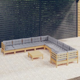 Garden furniture 11 pieces and gray pine wood cushions by , Garden sets - Ref: Foro24-3097012, Price: 834,99 €, Discount: %