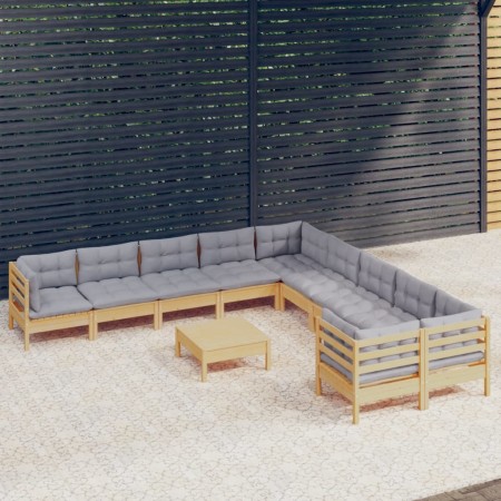 Garden furniture 11 pieces and gray pine wood cushions by , Garden sets - Ref: Foro24-3097012, Price: 870,35 €, Discount: %