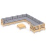 Garden furniture 11 pieces and gray pine wood cushions by , Garden sets - Ref: Foro24-3097012, Price: 870,35 €, Discount: %