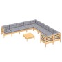 Garden furniture 11 pieces and gray pine wood cushions by , Garden sets - Ref: Foro24-3097012, Price: 870,35 €, Discount: %