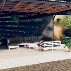 Garden furniture 11 pieces with white cushions pine wood by , Garden sets - Ref: Foro24-3097038, Price: 943,23 €, Discount: %