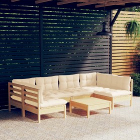 7-piece garden furniture set with solid pine wood cream cushions by , Garden sets - Ref: Foro24-3097157, Price: 496,34 €, Dis...