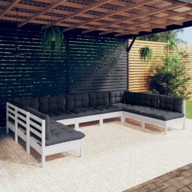 Garden furniture 9 pieces and white cushions solid pine wood by , Garden sets - Ref: Foro24-3097176, Price: 793,99 €, Discoun...