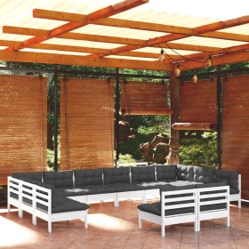 Garden furniture set 12 pieces with white cushions solid pine wood by , Garden sets - Ref: Foro24-3097224, Price: 1,00 €, Dis...