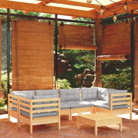 7-piece garden furniture set with gray pine wood cushions by , Garden sets - Ref: Foro24-3097300, Price: 526,99 €, Discount: %