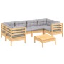 7-piece garden furniture set with gray pine wood cushions by , Garden sets - Ref: Foro24-3097300, Price: 540,01 €, Discount: %