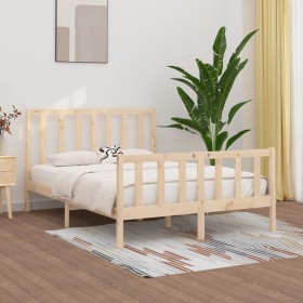 Estructura de cama de matrimonio madera maciza 135x190 cm de , Camas y somieres - Ref: Foro24-3105200, Precio: 150,68 €, Desc...