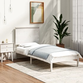 White solid wood single bed frame 90x190 cm by , Beds and slatted bases - Ref: Foro24-3104769, Price: 100,96 €, Discount: %