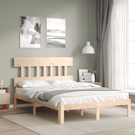 Bed frame with solid wood headboard 140x200 cm by , Beds and slatted bases - Ref: Foro24-3193596, Price: 117,72 €, Discount: %