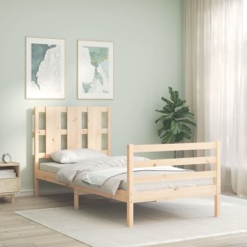 Bed frame with solid wood headboard by , Beds and slatted bases - Ref: Foro24-3194081, Price: 93,48 €, Discount: %