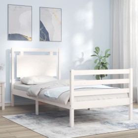 White solid wood bed frame with headboard by , Beds and slatted bases - Ref: Foro24-3194017, Price: 101,99 €, Discount: %