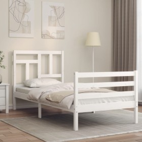 White solid wood bed frame with headboard by , Beds and slatted bases - Ref: Foro24-3194927, Price: 97,19 €, Discount: %