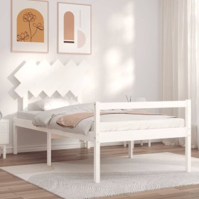 Cama personas mayores cabecero madera maciza blanco 100x200 cm de , Camas y somieres - Ref: Foro24-3195537, Precio: 125,68 €,...