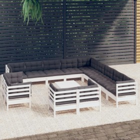 Garden furniture set, 14 pieces with white cushions, solid pine wood. by , Garden sets - Ref: Foro24-3096966, Price: 1,00 €, ...