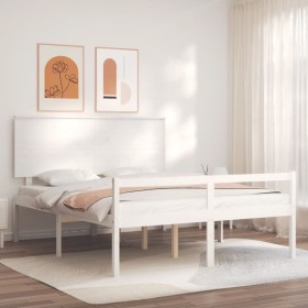 Double bed for seniors with white solid wood headboard by , Beds and slatted bases - Ref: Foro24-3195487, Price: 195,99 €, Di...