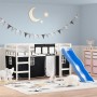 Cama alta niños con cortinas madera pino blanco negro 90x190 cm de , Camas y somieres - Ref: Foro24-3207030, Precio: 273,50 €...