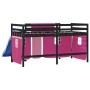 Cama alta para niños con cortinas madera pino rosa 90x200 cm de , Camas y somieres - Ref: Foro24-3207026, Precio: 270,79 €, D...