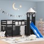 Cama alta niños con torre madera pino blanco negro 90x190 cm de , Camas y somieres - Ref: Foro24-3207087, Precio: 287,30 €, D...