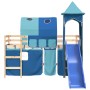 High bed for children with blue pine wood tower 90x200 cm by , Beds and slatted bases - Ref: Foro24-3207100, Price: 296,27 €,...