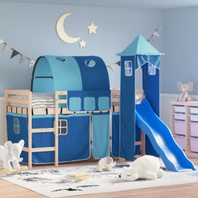 Cama alta para niños con torre madera pino azul 90x190 cm de , Camas y somieres - Ref: Foro24-3207109, Precio: 275,87 €, Desc...