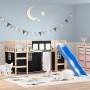 Cama alta niños con cortinas madera pino blanco negro 90x200 cm de , Camas y somieres - Ref: Foro24-3207018, Precio: 243,31 €...