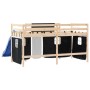 Children's loft bed with black white pine wood curtains 90x200 cm by , Beds and slatted bases - Ref: Foro24-3207018, Price: 2...