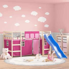 Cama alta para niños con cortinas madera pino rosa 80x200 cm de , Camas y somieres - Ref: Foro24-3207011, Precio: 223,99 €, D...