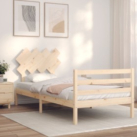 Bed frame with solid wood headboard by , Beds and slatted bases - Ref: Foro24-3195251, Price: 84,91 €, Discount: %