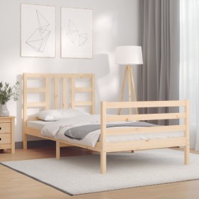 Bed frame with solid wood headboard by , Beds and slatted bases - Ref: Foro24-3193886, Price: 86,43 €, Discount: %