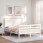 Estructura cama de matrimonio con cabecero madera maciza blanco de , Camas y somieres - Ref: Foro24-3195197, Precio: 151,99 €...