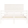 Estructura cama de matrimonio con cabecero madera maciza blanco de , Camas y somieres - Ref: Foro24-3195197, Precio: 151,99 €...