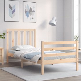 Bed frame with solid wood headboard by , Beds and slatted bases - Ref: Foro24-3193756, Price: 89,99 €, Discount: %