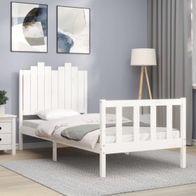 White solid wood bed frame with headboard 90x190 cm by , Beds and slatted bases - Ref: Foro24-3192262, Price: 107,99 €, Disco...