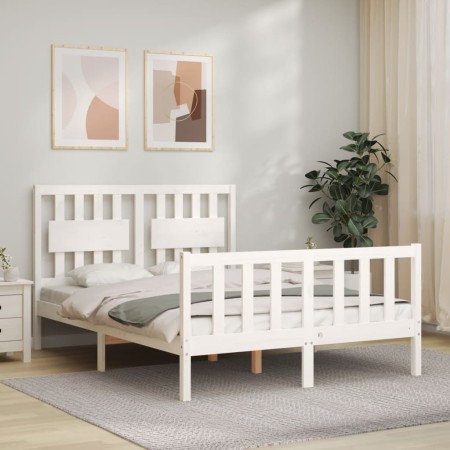 Double bed frame with white solid wood headboard by , Beds and slatted bases - Ref: Foro24-3192402, Price: 170,31 €, Discount: %