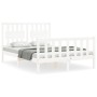 Double bed frame with white solid wood headboard by , Beds and slatted bases - Ref: Foro24-3192402, Price: 170,31 €, Discount: %