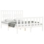 Double bed frame with white solid wood headboard by , Beds and slatted bases - Ref: Foro24-3192402, Price: 170,31 €, Discount: %