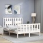 Double bed frame with white solid wood headboard by , Beds and slatted bases - Ref: Foro24-3192402, Price: 170,31 €, Discount: %