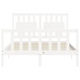 Double bed frame with white solid wood headboard by , Beds and slatted bases - Ref: Foro24-3192402, Price: 170,31 €, Discount: %